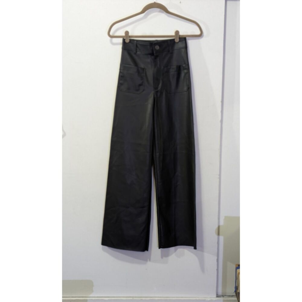 ZARA faux leather wide leg black pants